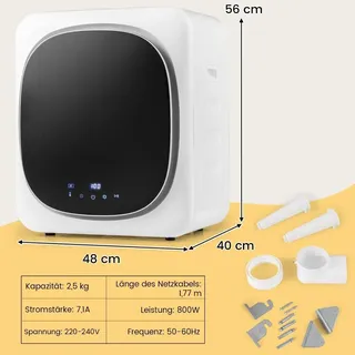 Mini Wäschetrockner 5kg mit LED Touch-Screen & Desinfektion & Desodorierung Ablufttrockner - Weiß