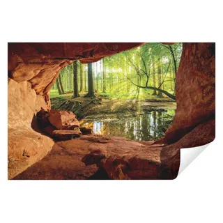 WallArena Vlies Fototapete Wald Höhle 3D EFFEKT Sonne TAPETE XXL Wohnzimmer Schlafzimmer - 208x146 cm - 2 Bahnen