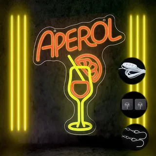 Cocktail Led Schild Aperol Spritz Neon Schild, Bar Neon Schild LED Schild Personalisiert, Schild Cocktail Bar Neon Licht Dimmbares, Acryl LED Deko für Hausbar, Restaurant, Party Wanddeko