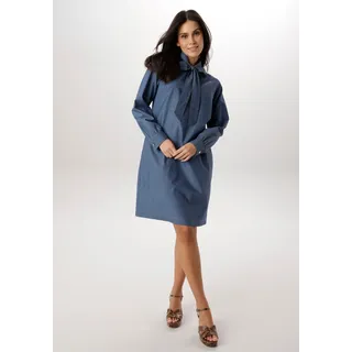 Jeanskleid ANISTON SELECTED, Damen, Gr. 38, N-Gr, blau (jeansblau), Jeans, Obermaterial: 100% Baumwolle, unifarben, kniefrei, Kleider Jeanskleid, mit fixierter Schluppe zum Binden am V-Ausschnitt - NEUE KOLLEKTION