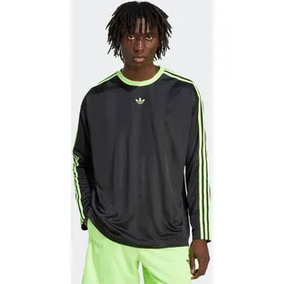 Langarmshirt ADIDAS ORIGINALS "ADIDAS ADICOLOR JACQUARD LONG-SLEEVE JERSEY", Herren, Gr. S, grün (schwarz, signal grün), Obermaterial: 100% Polyester, normal, Rundhals, Shirts Langarmshirt