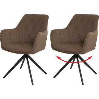 2er-Set Esszimmerstuhl HWC-L80, Küchenstuhl Polsterstuhl Stuhl mit Armlehne, drehbar, Metall Stoff/Textil braun - Braun