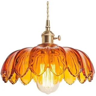 ELINKUME Glas Kronleuchter Hängeleuchten,Vintage Leuchten für Kücheninsel,Bernstein Blume Anhänger Schatten Kleines Licht für Schlafzimmer Hotel Esszimmer (Ohne E27 Birne)