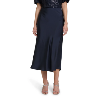 Satinrock VERA MONT "Satinrock wadenlang", Damen, Gr. 38, blau (night sky), Einsatz: 100% Polyester PES., Röcke Satinrock
