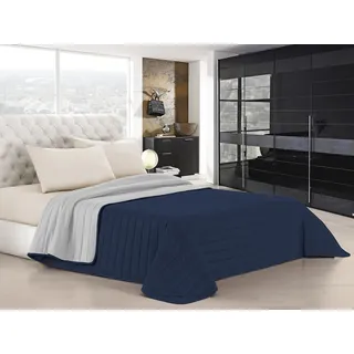 Italian Bed Linen Q-1.5P Elegant Sommer Steppdecke dunkel blau/hell grau, 100% Mikrofaser, 220x270cm