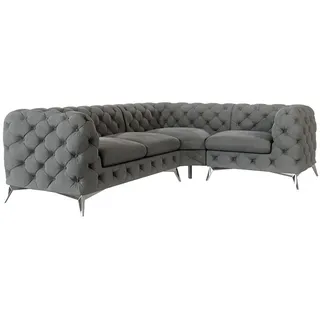 S-Style Ecksofa Chesterfield Laura Grau Samt, Ottomane rechts , Textil , Echtholz,Buche, Birke , Füllung: Polyetherschaumkern,Polyetherschaumkern , Eckteil, L-Form, Ottomane rechts,L-Form , 264x204 cm , Blauer Engel, FSC Mix, Oeko-Tex®, Hergestellt in Europa , Wohnzimmer, Sofas & Couches, Wohnlandschaften, Ecksofas