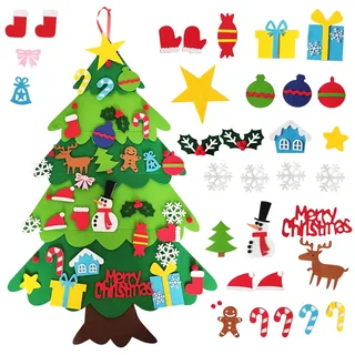 YHNMMNO Filz Weihnachtsbaum für Kinder - DIY Deko Mit 32 Stück Abnehmbaren Hängenden Ornamenten - Weihnachten Geschenk für Home/Tür/Wand Dekor