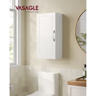 VASAGLE Hängeschrank mit verstellbaren Einlegeböden, Badezimmerschrank für Wandmontage, platzsparend, weiß - Weiß