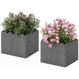 Costway Blumenkubel 2er-Set Grau , Kunststoff , 25 cm , Dekoration, Blumen & Blumentöpfe, Übertöpfe