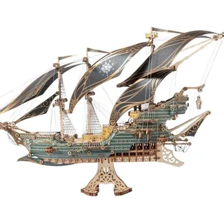 Die maritimen Abenteuer des Piratenschiffs Sparrow, 3D-Puzzles für Erwachsene und Kinder zum Bauen, Grün, Howcat, Holz, 518 Teile