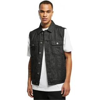 Urban Classics Herren Denim Vest – Jeansweste aus Baumwolle mit Knopfleiste, Brusttaschen und Kragen, ärmellose Weste für Streetwear, Freizeit & Alltag,black washed,M