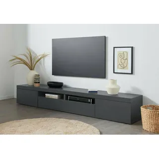 Dmora - TV-Ständer Ulisse, niedriges Wohnzimmer-Kommode mit 3 Türen, TV-Ständer-Basis, 240x40x35 cm, Anthrazit