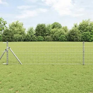 Zaun mit Pfosten Silber 0,6 x 50 m Stahl und PVC - Silber