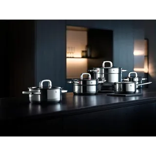 Premium One Kochtopf, groß, 24 cm, Metalldeckel mit Dampföffnung, Induktionskochtopf, 5,6 l, Cromargan poliertes rostfreies Edelstahl, Skala innen