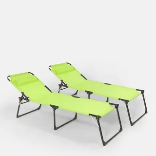 2er Set Liegestühle Strandliegen Sonnenliegen aus Aluminium für Strand und Garten Mauritius - Dunkel Grün - Grün