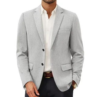 PJ PAUL JONES Herren-Blazer mit Fischgrätenmuster, leicht, lässig, gestrickt, Sportmantel, hellgrau, XL