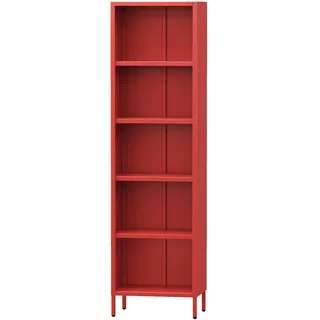 Jan Nowak Bücherregal Metall - Mario | Stabiles Regal Industrial mit 4 höhenverstellbaren Einlegeböden (4x30 kg) und Wandmontage | Hochregal Glitzernd, Regal Schmal | 50 x 180 x 35 cm | Rot