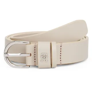 Ledergürtel TOMMY HILFIGER "ESSENTIAL EFFORTLESS 2.5 cm breit SILVER", Damen, Gr. 100, beige (classic beige), Rindsleder, Gürtel Ledergürtel, Einfachdornschließe, Metallemblem