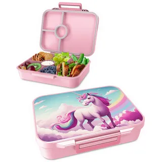 Jarlson® Brotdose für Kinder mit 4 Fächern BILLI - mit EXTRA Verschluss - TÜV geprüft - Lunchbox aus Tritan - Bento Box auslaufsicher – Jausenbox für Kindergarten, Schule EINHORN