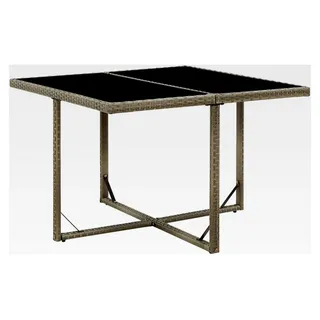 Gartentisch, Esstisch für den Garten, Terrassentisch, Partytisch, Balkontisch, Grau 109x107x74 cm aus Poly Rattan und Glas