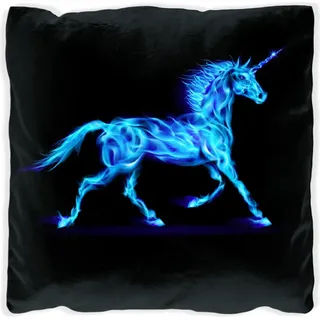 Wallario Premium Kissen, weiche Oberfläche, mit Motiv Design Einhorn - aus blauen Flammen, Größe: 60 x 60 cm, mit weißer Rückseite - Schwarz