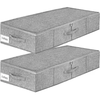 2 Stück Unterbett Aufbewahrungsbox, Unterbettkommode, Faltbarer Unterbett Aufbewahrung Groß, Unterbettbox Organizer mit Reißverschluss und Griff für Schuhe Kissen Kleidung Decken Bettdecken, Grau