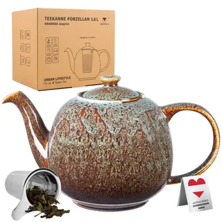 Teekanne Swansea Teekanne mit Siebeinsatz Seegrün 1,6 L aus Hochwertigen Porzellan von URBAN LIFESTYLE, Teekanne die tropffrei ist. Tea Pot Teekanne Mit Sieb