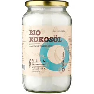 CocoNativo Bio Kokosöl CocoNativo - 1000mL (1L) - Bio Kokosfett, Kokosnussöl, Premium, Nativ, Kaltgepresst, Rohkostqualität, Rein (1000ml) - zum Kochen, Braten und Backen, für Haare und Haut