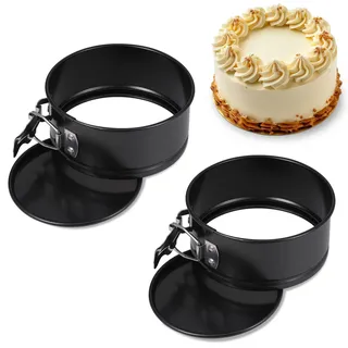 Zocipro 2 Stück Springform 11cm Rund, Mini Kuchenform Backform mit Antihaftbeschichtung, Kleine Kuchenbackformen mit Flachboden für Kuchen Backen, Schwarz