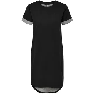 JDY Damen Lockeres Sommer Kleid Kurzarm Loose Fit Shirtkleid JDYIVY Basic Rundhals Midi Dress Tunika, Farben:Schwarz, Größe:32