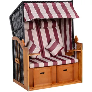 Outsunny Doppelte Sonnenliege mit Dach 5-stufige Rückenlehne PE-Rattan Rot+Weiß 118 x 79 x 160 cm , Kunststoff , 79x160x118 cm , Gartenmöbel, Gartenschaukeln, Strandkörbe