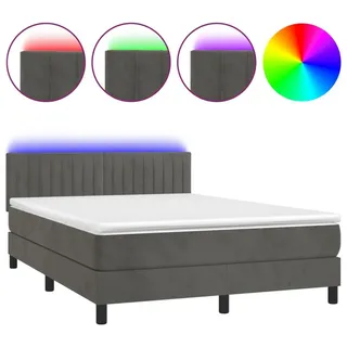 vidaXL Boxspringbett mit Matratze & LED Dunkelgrau 140x200 cm Samt - Grau