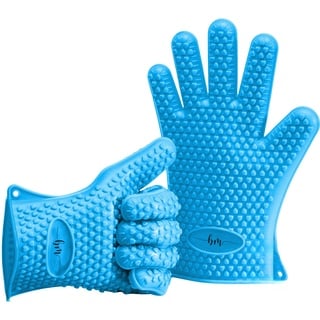 Belmalia 2 Backhandschuhe, Silikon, NEU: noch hitzebeständiger, Grillhandschuhe, Topflappen, Ofenhandschuhe Blau