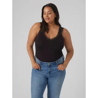 Spitzentop VERO MODA CURVE "VMCROSA SL TOP JRS NOOS CUR", Damen, Gr. S, schwarz, Jersey, Obermaterial: 95% Viskose, 5% Elasthan, unifarben, figurbetont normal, Rundhals, Tops Spitzentop