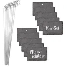 Hoberg Schiefer-Pflanzschilder - 10er Set | Witterungsbeständig, Wiederverwendbar | Individuelles Beschriften von Pflanzen, Kräutern & Blumen | Mit Erdspießen aus Stahl | Maße 10 x 7 x 0,5 cm [Eckig]