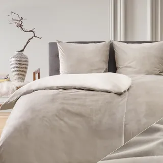 Blumtal Bettwäsche 140x200 & 2x 80x80cm Cashmere-Touch Plüsch in Taupe - Taupe