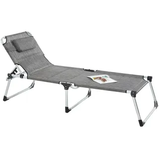 Ambia Garden Dreibeinliege , Braun, Silberfarben , Metall, Textil , 71x40x192 cm , klappbar, Raster , Gartenmöbel, Gartenliegen, Sonnenliegen