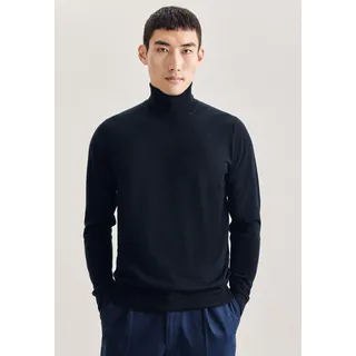 Strickpullover SEIDENSTICKER "Schwarze Rose", Herren, Gr. S, blau (dunkelblau), 100% Wolle, unifarben, regular fit, Rundhals, Pullover Strickpullover, 1/1 Rollkragen Uni