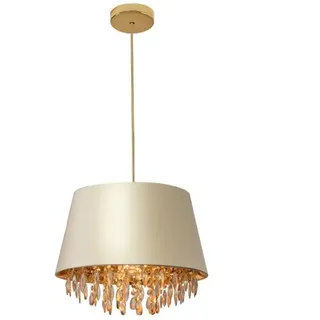 GTV NESTO Pendelleuchte Ø30 cm – cremefarbener Schirm mit Kristallen, E27 Fassung, IP20, höhenverstellbares Kabel, einflammig, ideal für Schlafzimmer und Wohnzimmer, Glamour Innenbeleuchtung