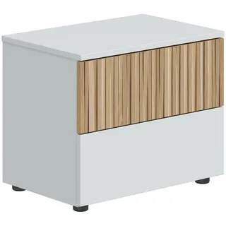 Dmora - Nachttisch Gleed, Niedrige Kommode, Tisch, Multifunktionaler Nachttisch, 50x42 h34 cm, Weiß und Eiche