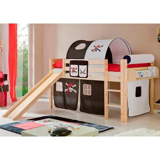 TICAA Hochbett Manuel 217 x 114 x 205 cm Kiefer massiv natur schwarz/weiß
