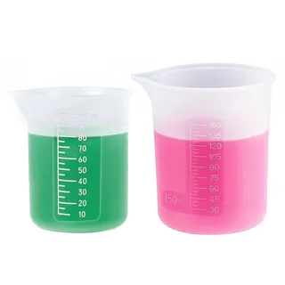 2 Stück Silikon Messbecher, 100ml + 150ml Waschmittel Dosierbecher Messbecher Silikonbecher, Harz Gießen Set, Wiederverwendbare Antihaft Kleinmessbecher mit Präzisionsskala für Harzformen