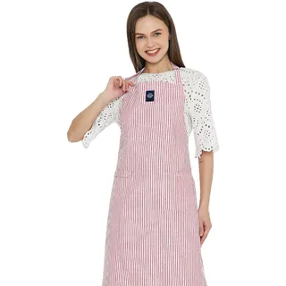 Encasa XO Verstellbare Küchen Schürze mit Taschen und Handtuchhalter, 68x85 cm, recycelte Baumwolle, für Zuhause, Restaurant, Männer & Frauen, Kochen, Backen - Tickt rot