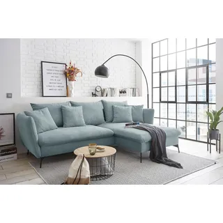 andas Ecksofa »LIVORNO,258 cm, L-Form,«, Schlaffunktion u. Bettkasten (139/224cm), Samt, Struktur, Webstoff, blau