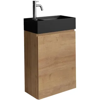 WC Badmöbel Angela 40x22 cm Eiche - Schrank Schwarze Waschbecken Badezimmer Toil