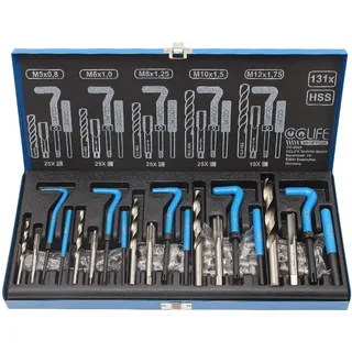 CCLIFE Gewindereparatur Gewinde 131tlg Reparatur Satz Einsätze Hülsen, mit M5 M6 M8 M10 M12