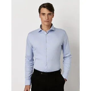 Langarmhemd DESOTO "Jerseyhemd Essential Hai langarm", Herren, Gr. 43, N-Gr, blau (light blau piqué), Jersey, Obermaterial: 100% Baumwolle, unifarben, klassisch normal, Rundhals, eingesetzt,Ärmel mit Ärmelschlitz 1-Knopf-Manschette mit Schlitz, Hemden Langarmhemd, Flexibler Stretch