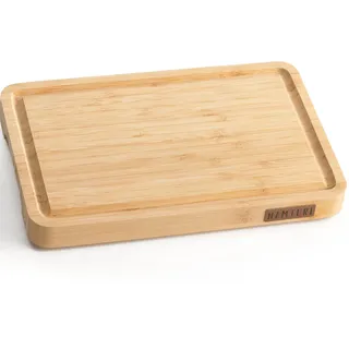 Namture Bambus Schneidebrett M (28 × 18 × 2,5 cm) – Stirnholz, extra dick, Premium-Öl, mit Saftrille, Handgriffen & Antirutschfüßen