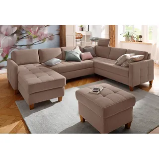 Home Affaire Wohnlandschaft »Earl U-Form« wahlweise auch mit Bettfunktion oder Bettfunktion mit Bettkasten, beige