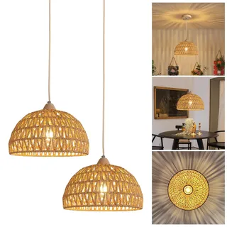 YNDD 2 Stücke Pendelleuchte Rattan, Boho Vintage Hängelampe, Rustikal Retro Hängeleuchte Geflochten Esstisch Pendellampe E27 Esszimmerlampe Hängend für Esszimmer Wohnzimmer Esszimmer Flur Küche Ø 30cm